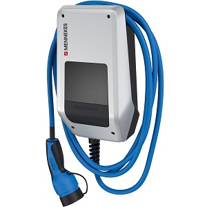 Wallbox Pulsar Plus Ladegerät mit Einer Ladeleistung von bis zu 22 KW, Typ 2-Stecker und 5-Meter-Ladekabel. Bluetooth- und Wi-Fi-Konnektivität.