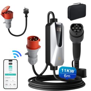 Mobile Wallbox 11kW mit Ladeprotokoll, Stromzähler, PV-Überschuss, CEE Stecker 16A, Tuya APP mit W-Lan